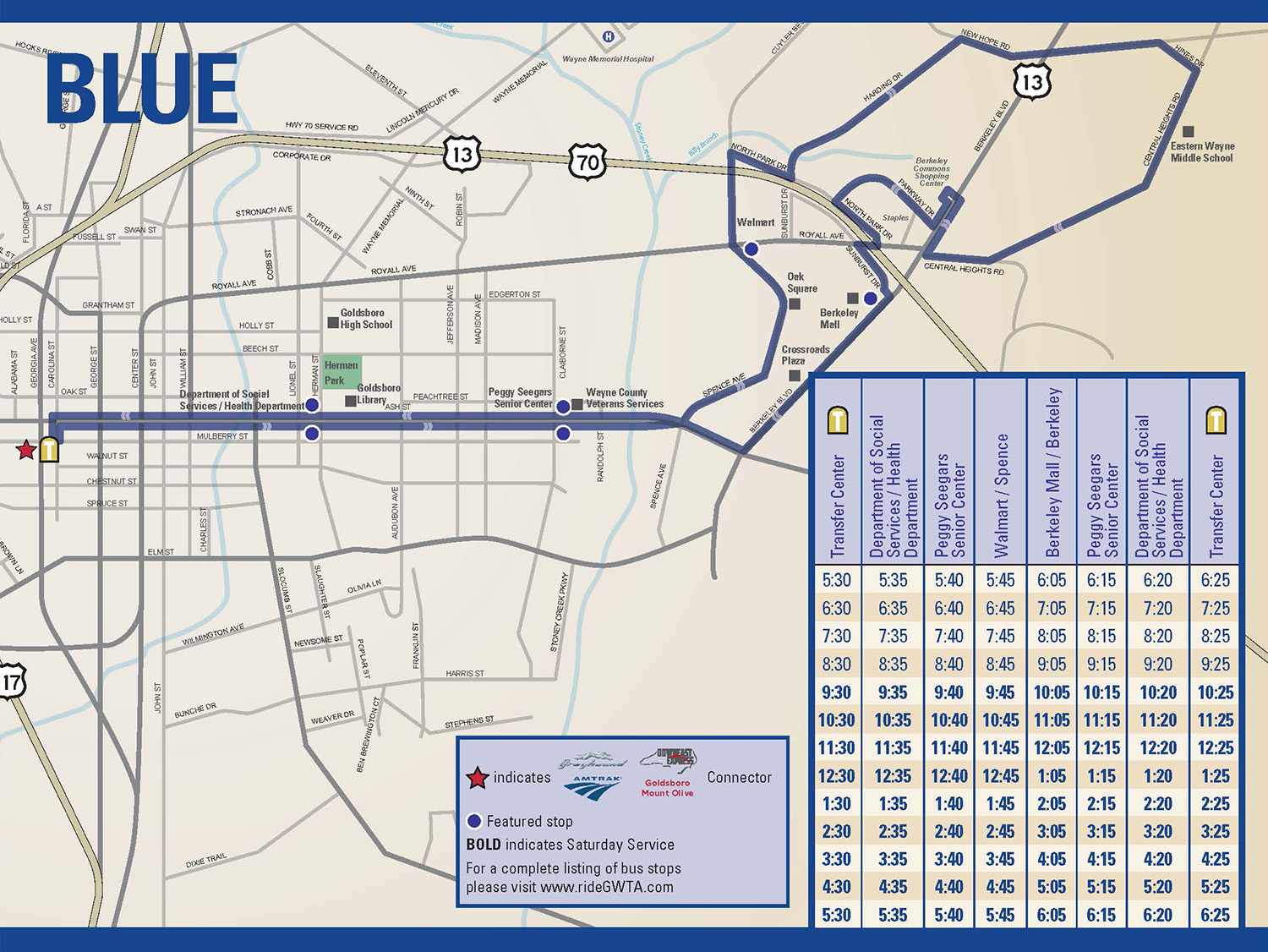 GWTA Blue Route Schedule map