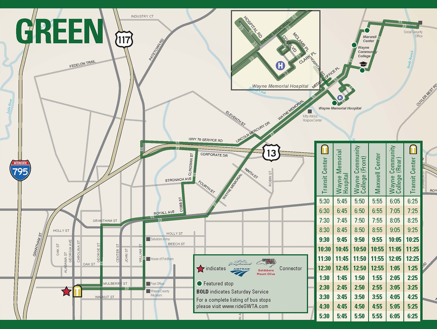 GWTA Green Route Schedule map