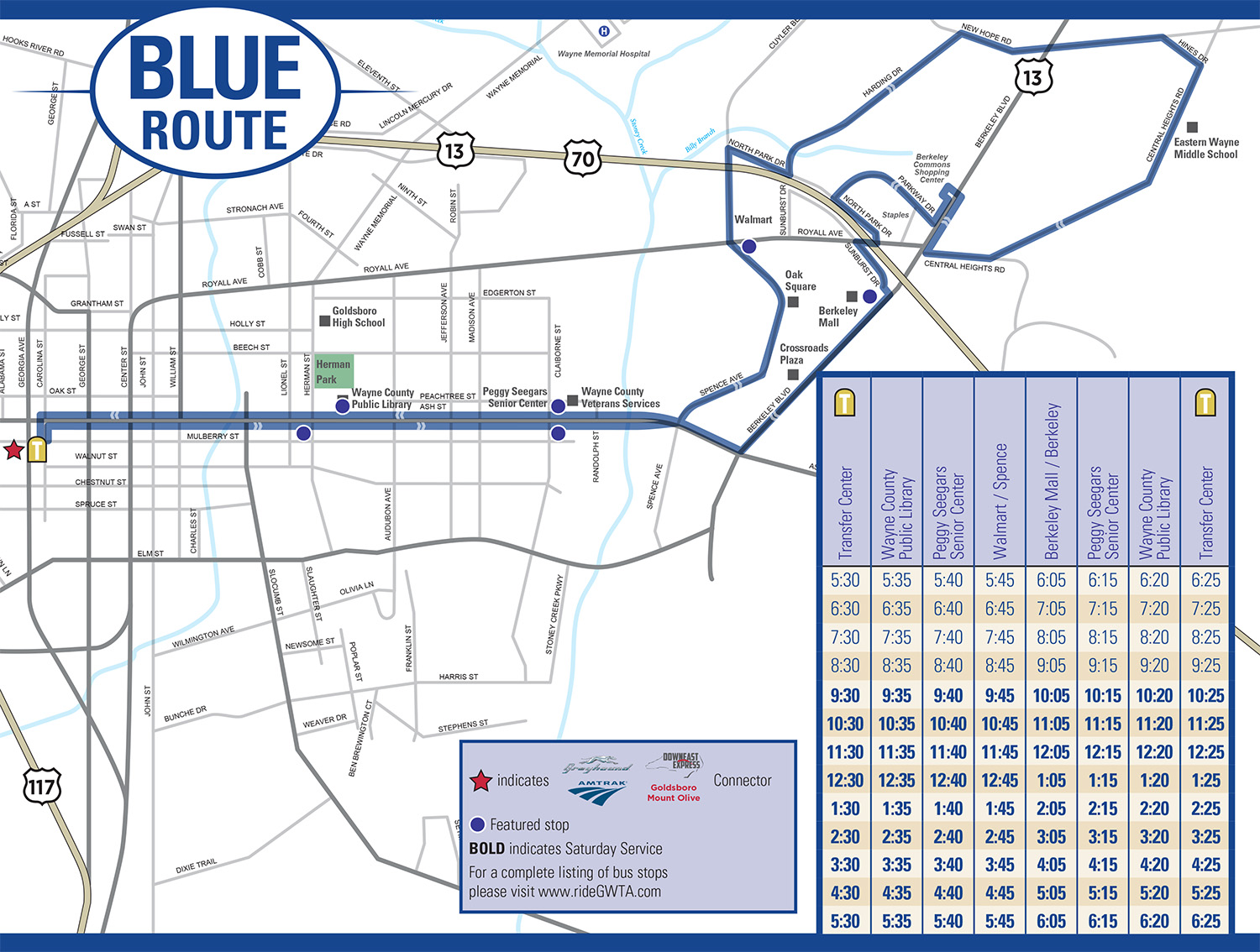 GWTA Blue Route Schedule map