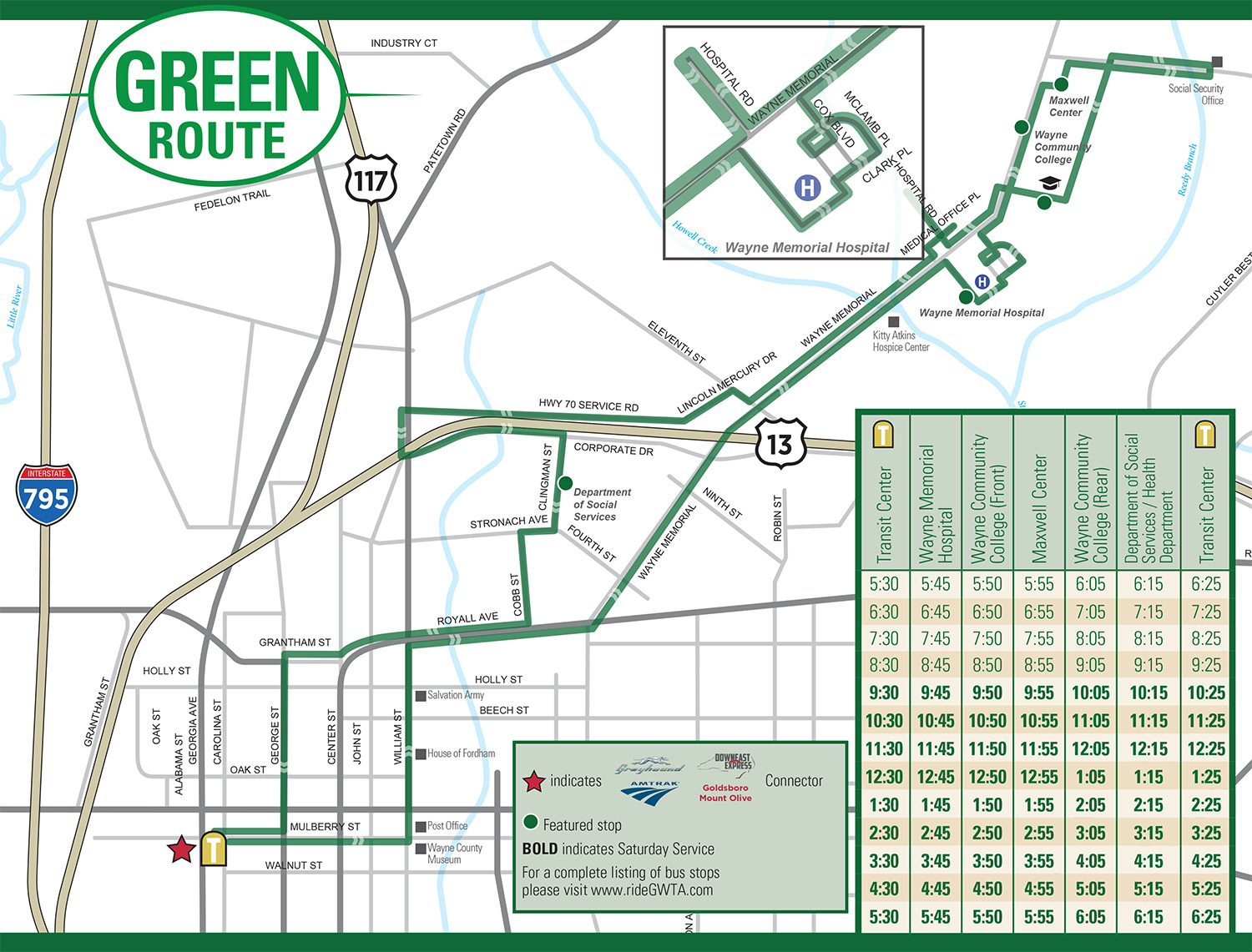 GWTA Green Route Schedule map