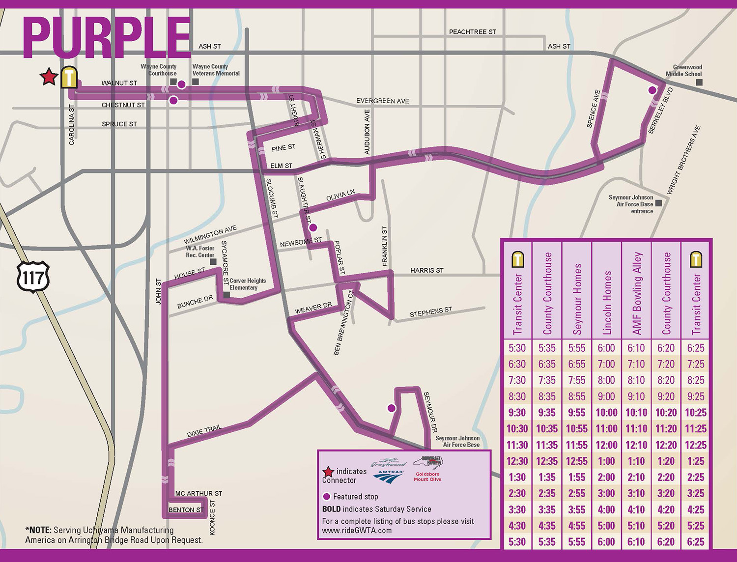 GWTA Purple Route Schedule map