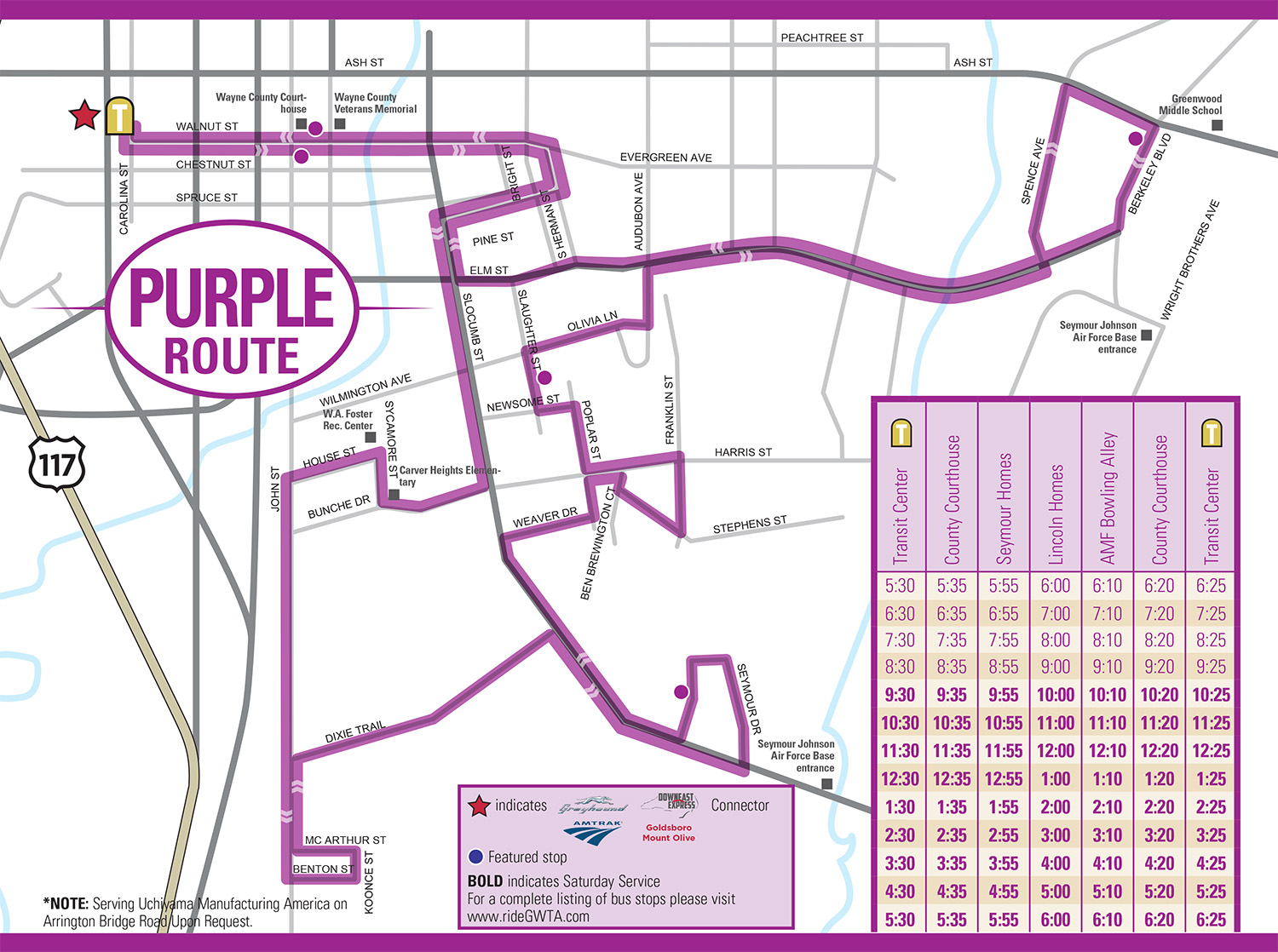 GWTA Purple Route Schedule map