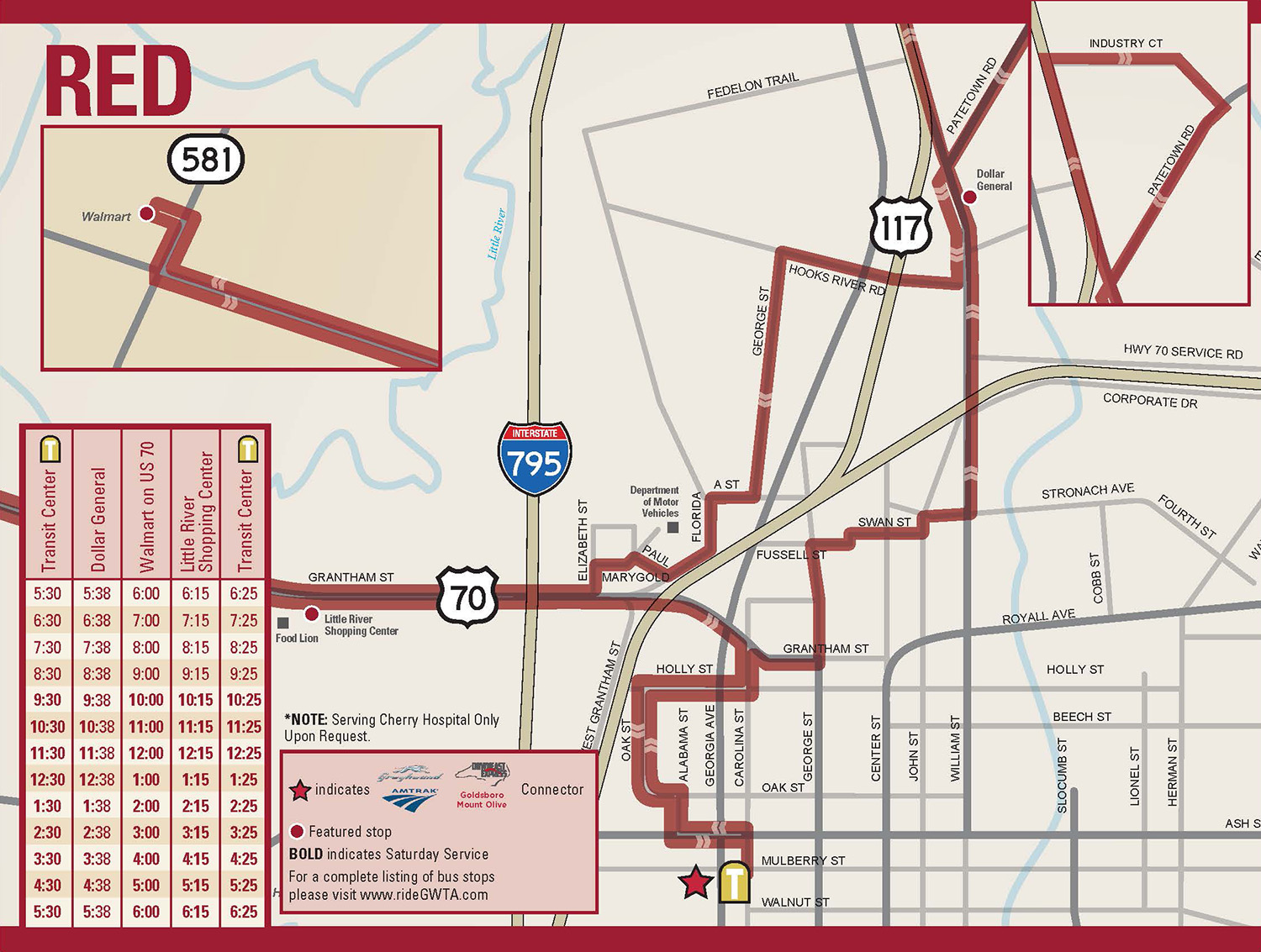 GWTA Red Route Schedule map