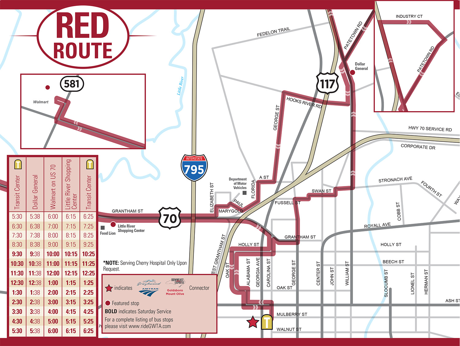 GWTA Red Route Schedule map