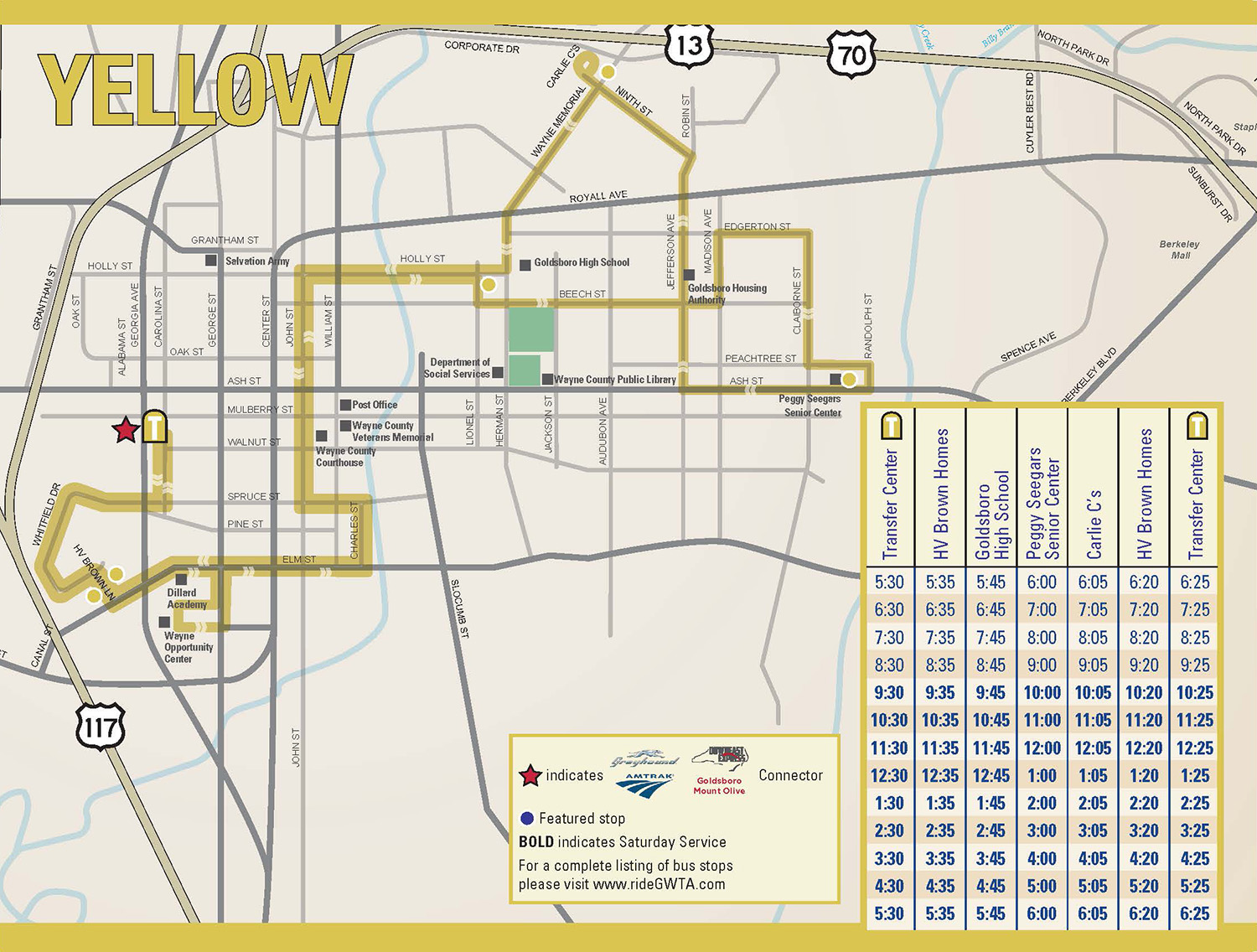 GWTA Yellow Route Schedule map