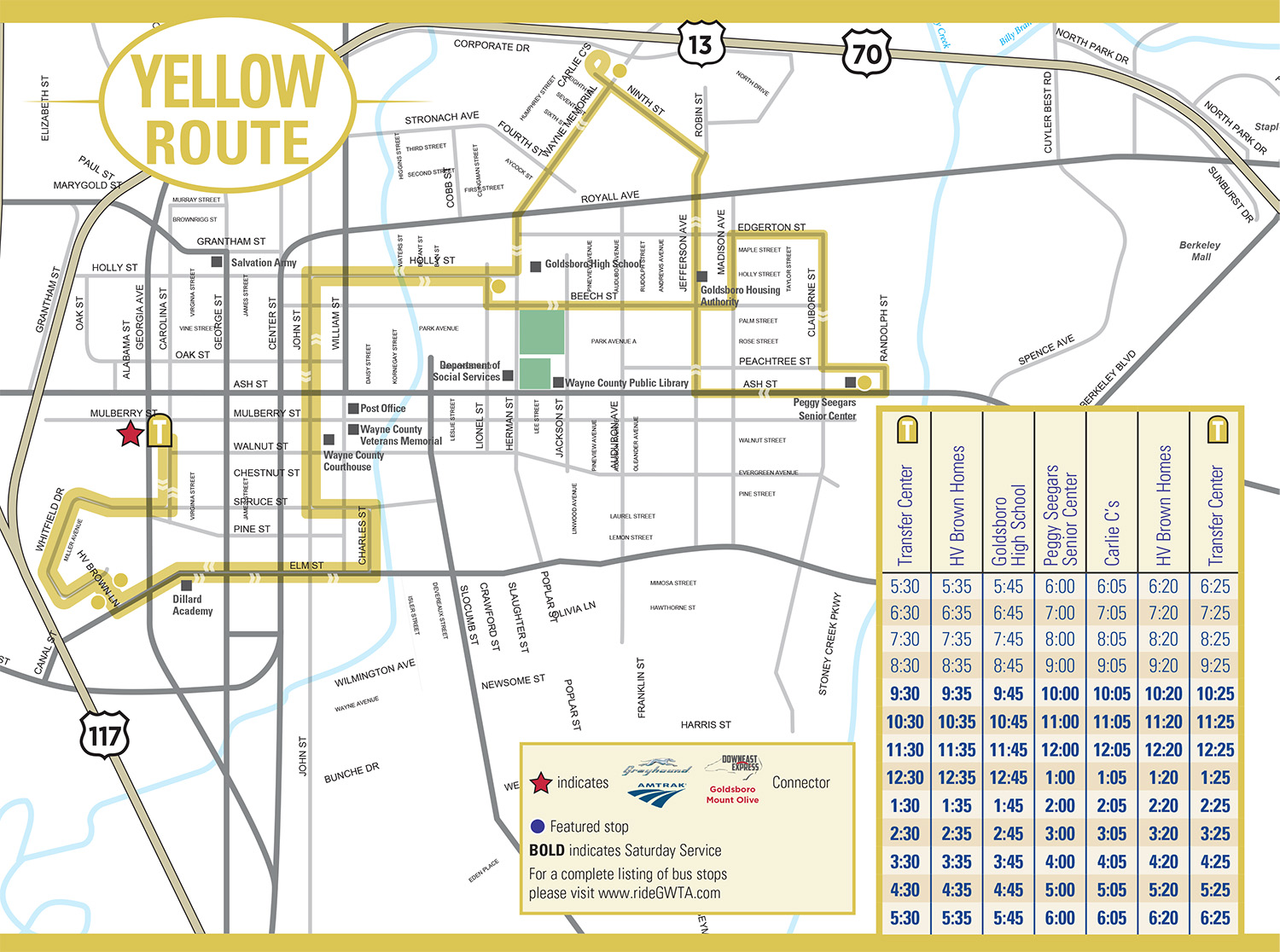 GWTA Yellow Route Schedule map